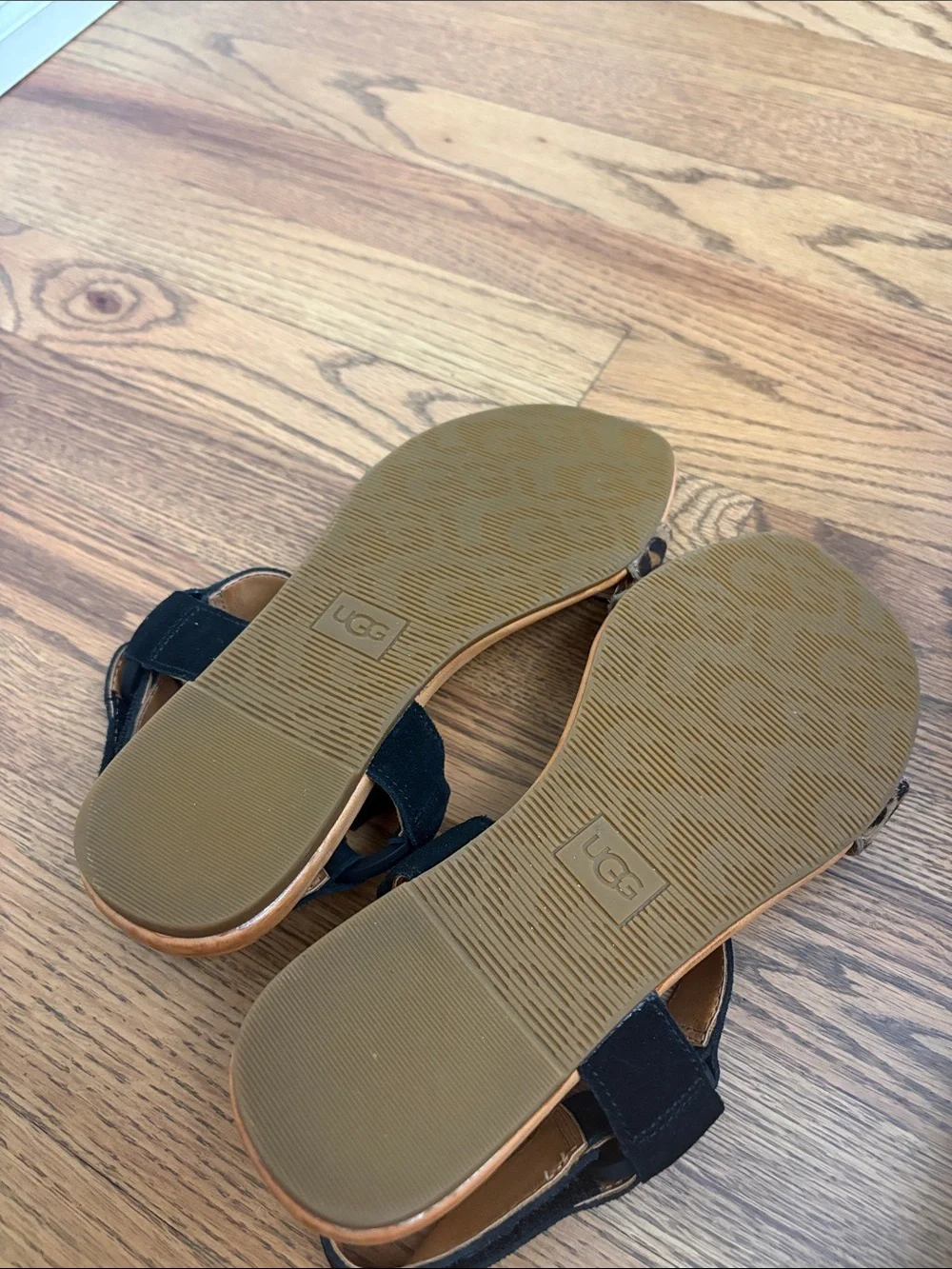 UGG Rynell Leopard Double Strap Suede/Calfskin Sandals - Picture 4 of 4